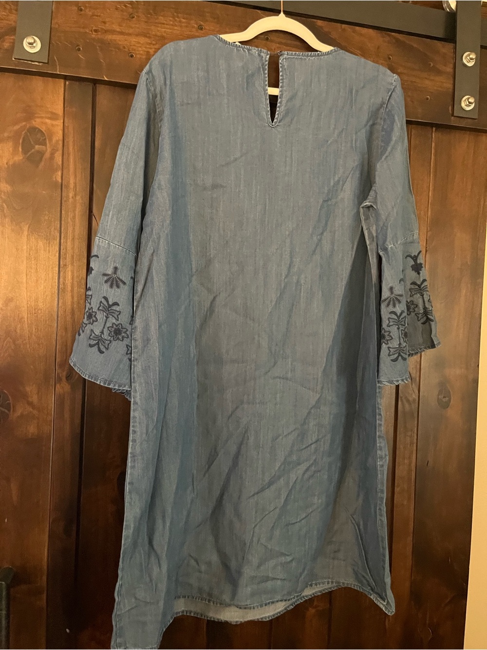 Embroidered Chambray tunic Dress in Light Blue - Picture 4 of 6